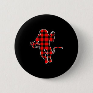 Red Buffalo Plaid Pajama Astronaut Christmas  6 Cm Round Badge