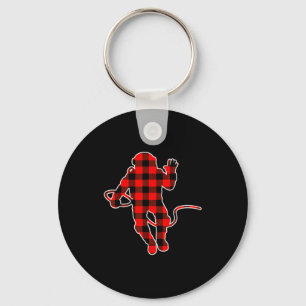 Red Buffalo Plaid Pajama Astronaut Christmas  Key Ring