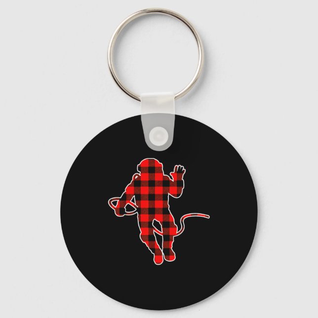 Red Buffalo Plaid Pajama Astronaut Christmas  Key Ring (Front)