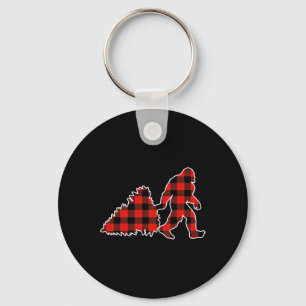 Red Buffalo Plaid Pajama Bigfoot Christmas  Key Ring
