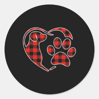 Red Buffalo Plaid Pajama Dog Heart Paw Christmas Classic Round Sticker