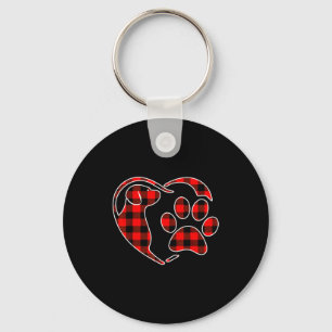 Red Buffalo Plaid Pajama Dog Heart Paw Christmas  Key Ring
