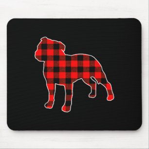 Red Buffalo Plaid Pajama Staffy Christmas Dog Love Mouse Pad