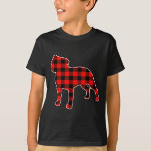 Red Buffalo Plaid Pajama Staffy Christmas Dog Love T-Shirt
