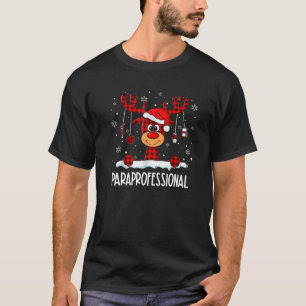 Red Buffalo Plaid Paraprofessional Reindeer Para S T-Shirt