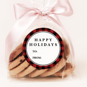 Red Buffalo Plaid Pattern Christmas Gift Name Classic Round Sticker