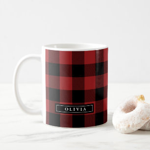 Red Buffalo Plaid Pattern Monogrammed Mug