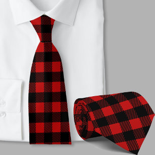 Red Buffalo Plaid Pattern Winter Theme Tie