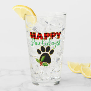 Red Buffalo Plaid Paw Print Christmas Glass