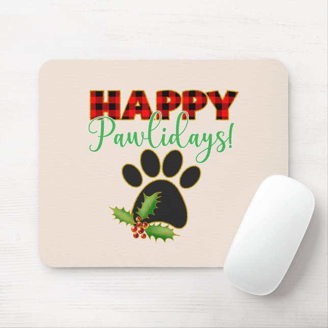 Red Buffalo Plaid Paw Print Christmas Mouse Pad (With Mouse)