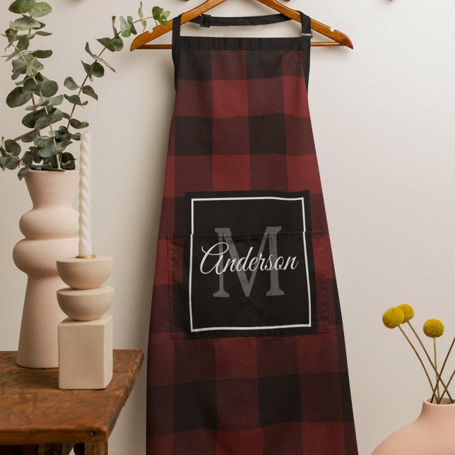 Red Buffalo Plaid | Personal Initial | Gift Apron (Creator Uploaded)