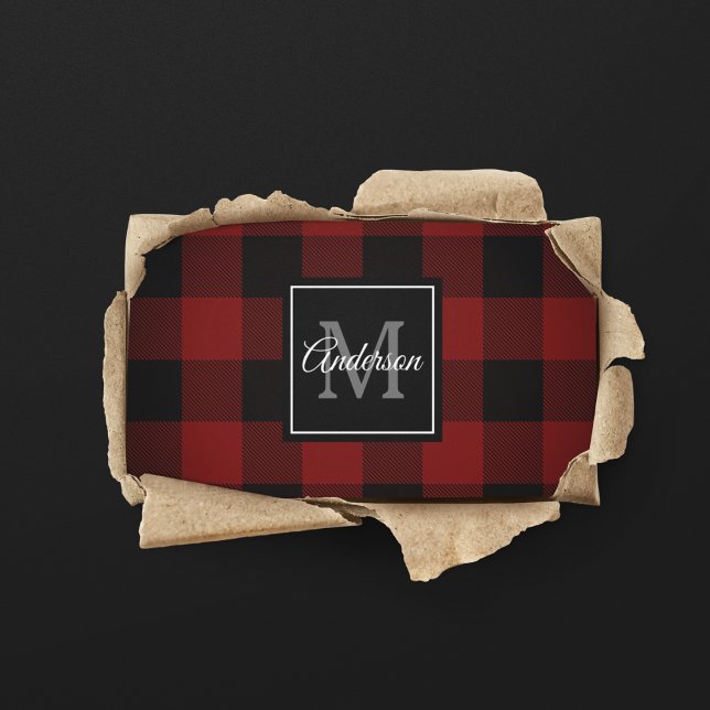 Red Buffalo Plaid | Personal Initial | Gift Business Card (Creator Uploaded)