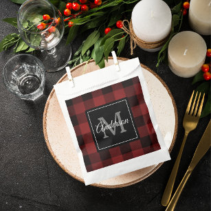 Red Buffalo Plaid   Personal Initial   Gift Favour Bags