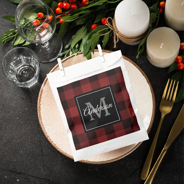 Red Buffalo Plaid | Personal Initial | Gift Favour Bags (Creator Uploaded)