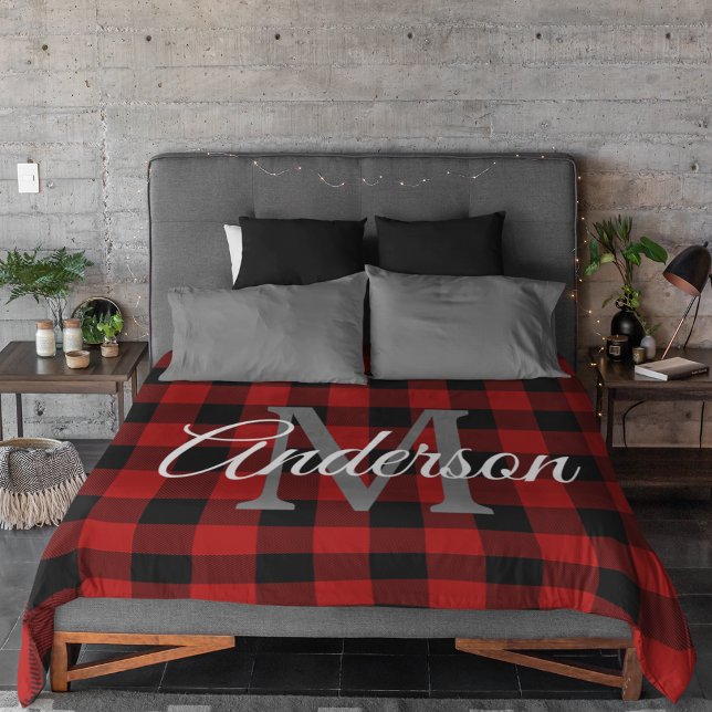 Red Buffalo Plaid | Personal Initial | Gift Fleece Blanket (Creator Uploaded)