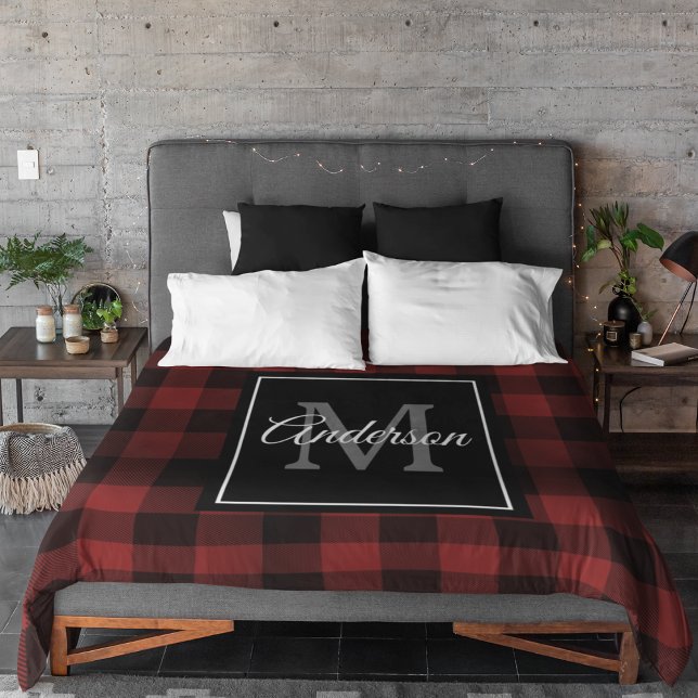 Red Buffalo Plaid | Personal Initial | Gift Fleece Blanket (Creator Uploaded)