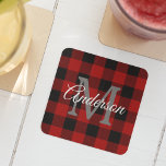 Red Buffalo Plaid | Personal Initial | Gift Glass Coaster<br><div class="desc">Wrap your loved ones in the warmth and charm of classic Red Buffalo Plaid with a personal touch. Whether it's for a birthday,  anniversary,  or just to show someone you care,  this customisable gift is sure to make a lasting impression.</div>