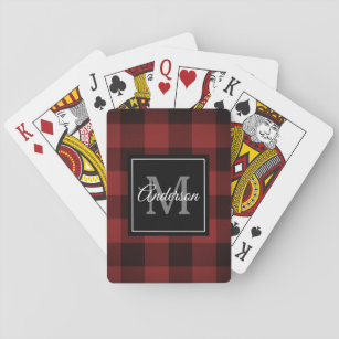 Red Buffalo Plaid   Personal Initial   Gift Playing Cards