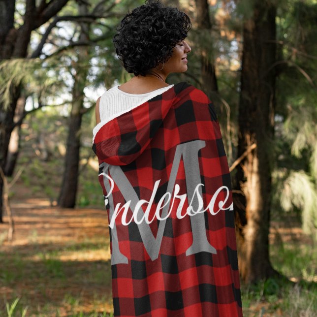 Red Buffalo Plaid | Personal Initial | Gift Sherpa Blanket (Creator Uploaded)