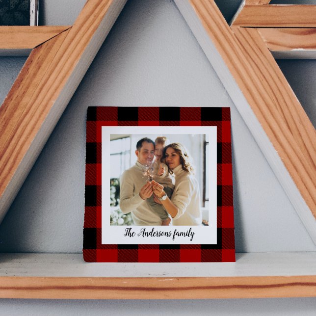 Red Buffalo Plaid & Personal Name And Photo (Creator Uploaded)