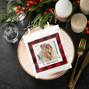 Red Buffalo Plaid & Personal Name And Photo Favour Bags