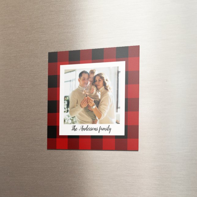 Red Buffalo Plaid & Personal Name And Photo Magnet (Creator Uploaded)