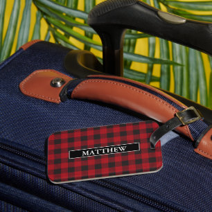 Red Buffalo Plaid Personalised Luggage Tag