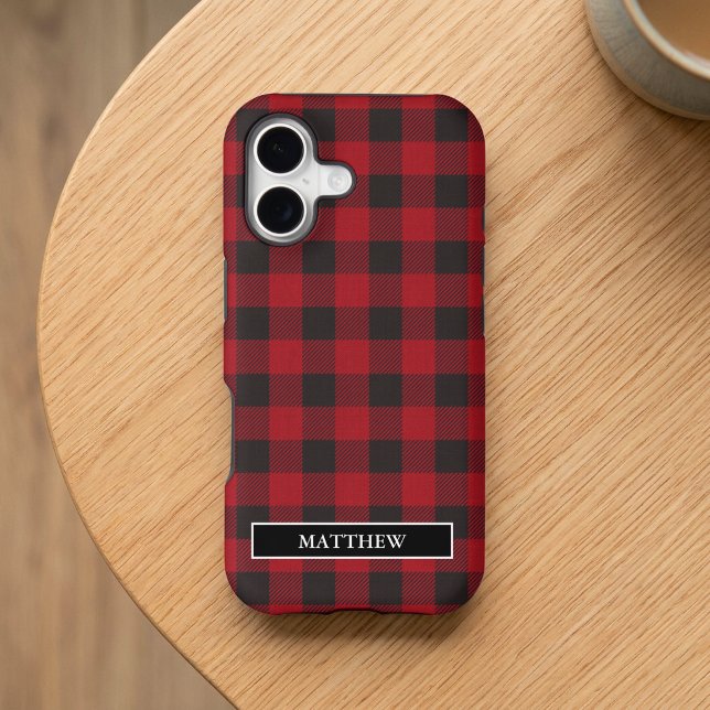 Red Buffalo Plaid Personalised Name (Customize to change text size or text style.)