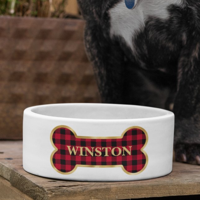 Red Buffalo Plaid Personalized Dog Pet  Bowl (Creator Uploaded)