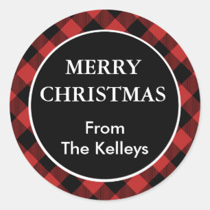 Red Buffalo Plaid Personalized Gift Classic Round Sticker