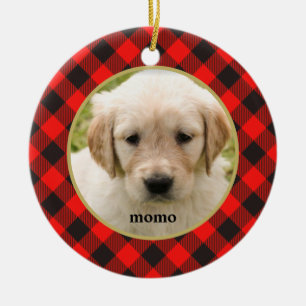 Red Buffalo Plaid Pet Christmas Ceramic Ornament