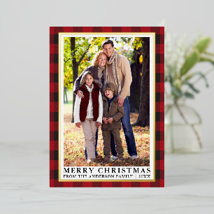 Red Buffalo Plaid Photo Merry Christmas Gold