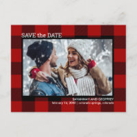 Red Buffalo Plaid Photo Wedding Save the Date