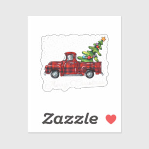 Red Buffalo Plaid Pickup Truck with Tree Merry Chr