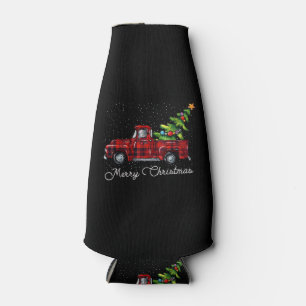 Red Buffalo Plaid Pickup Truck with Tree Merry Chr Bottle Cooler