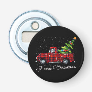 Red Buffalo Plaid Pickup Truck with Tree Merry Chr Bottle Opener