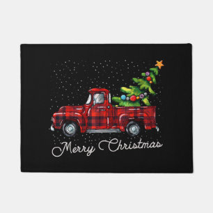 Red Buffalo Plaid Pickup Truck with Tree Merry Chr Doormat