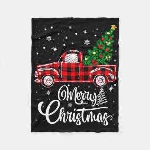 Red Buffalo Plaid Pickup Truck With Tree Merry Chr Fleece Blanket