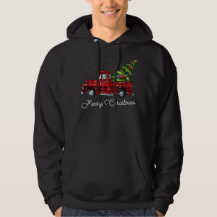 Red Buffalo Plaid Pickup Truck With Tree Merry Chr Hoodie