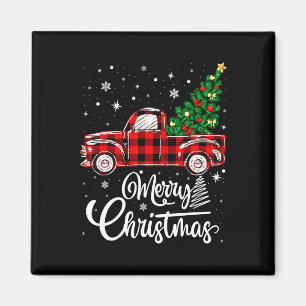 Red Buffalo Plaid Pickup Truck With Tree Merry Chr Magnet