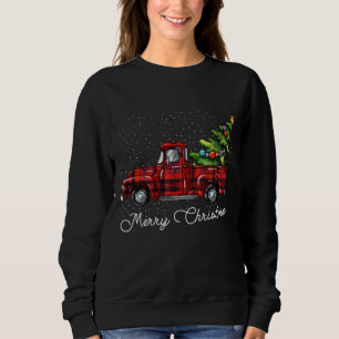 Red Buffalo Plaid Pickup Truck with Tree Merry Chr Sweatshirt