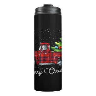 Red Buffalo Plaid Pickup Truck with Tree Merry Chr Thermal Tumbler