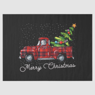 Red Buffalo Plaid Pickup Truck with Tree Merry Chr Tissue Paper