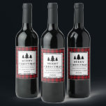 Red Buffalo Plaid Pines Merry Christmas Wine Label<br><div class="desc">Red Buffalo Plaid Merry Christmas Wine Label includes pine tree silhouettes.</div>