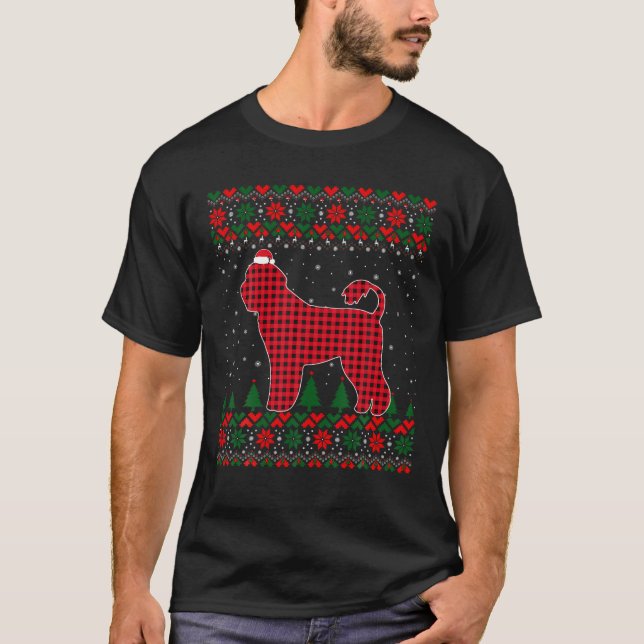 Red Buffalo Plaid Portuguese Water Ugly Xmas Famil T-Shirt (Front)