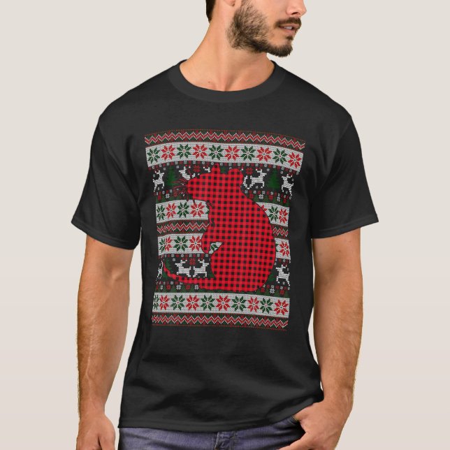 Red Buffalo Plaid Rat Lovers Ugly Xmas Family Matc T-Shirt (Front)