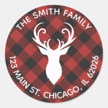 Red Buffalo Plaid Reindeer Address Label