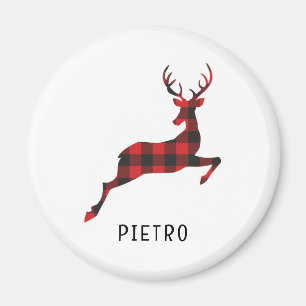 Red Buffalo Plaid Reindeer Christmas Monogram Magnet