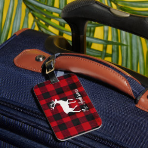 Red Buffalo Plaid & Reindeer Personal Name Gift Luggage Tag