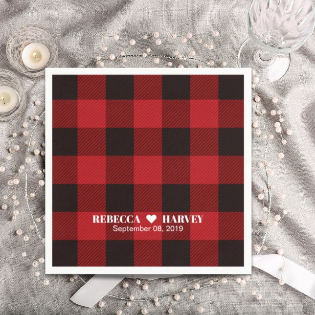 red buffalo plaid rustic winter wedding party napkin (red buffalo plaid rustic winter wedding party napkins)
